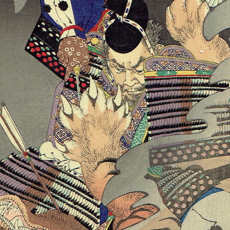 月岡芳年「新形三十六怪撰　内裏に猪早太鵺を刺図」明治22年【浮世絵】
