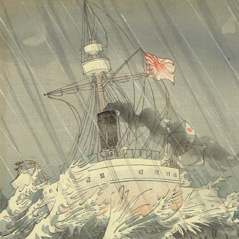 安達吟光「根津砲兵大尉 飯田海軍大尉」明治27年（1894）【浮世絵 