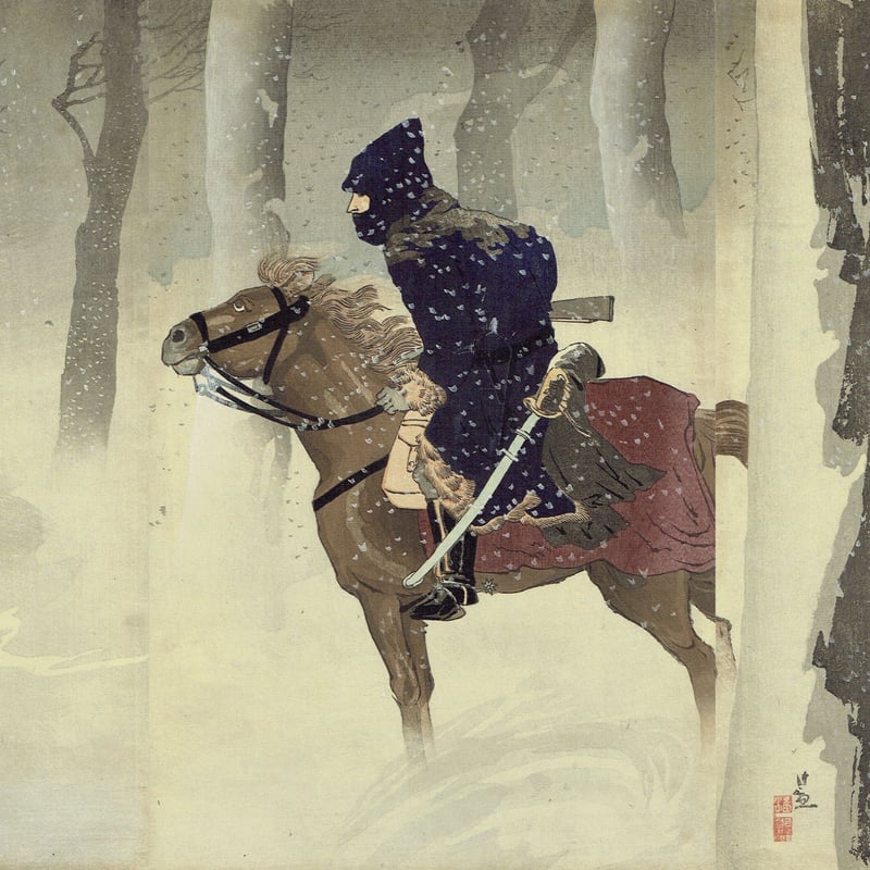 【稀少】「小林清親　鴨と枯蓮」　木版画 小林清親による浮世絵