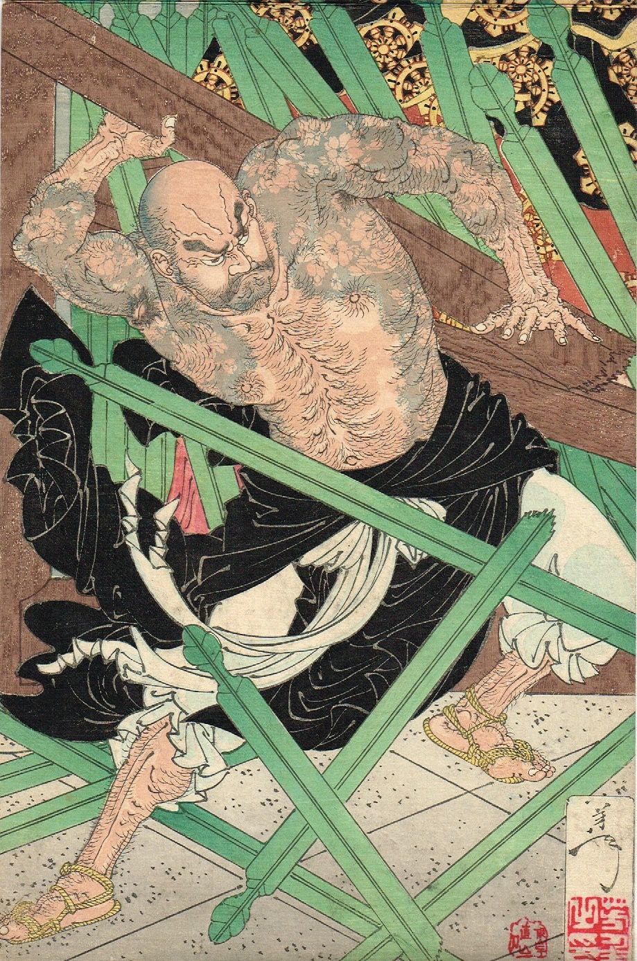 浮世絵　錦絵　佳人音曲之図　月岡芳年　大蘇芳年　絵画　額装 月岡芳年による浮世絵「「新形三十六怪撰」 「二十四孝狐火之図」」