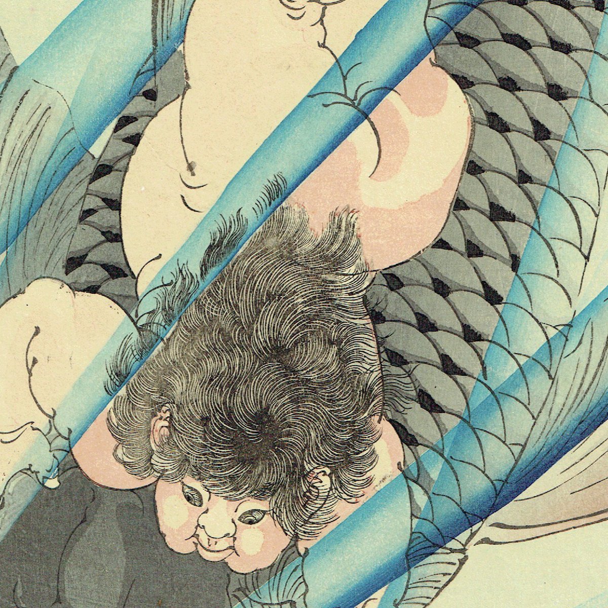 希少！【明治時代ガラス絵】金太郎　鯉つかみ図 手描き　古美術 骨董 希少！【明治時代ガラス絵】金太郎 鯉つかみ図 手描き 古美術 骨董