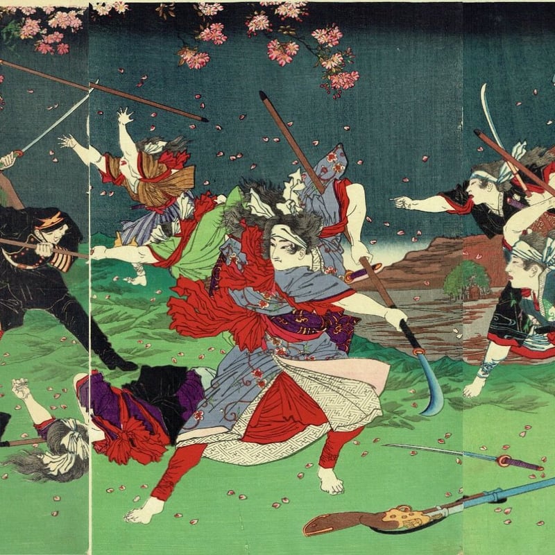 月岡芳年「薩摩州鹿児嶋征討記之内 賊徒之女隊勇戦之図」明治10 月岡芳年「薩摩州鹿児嶋征討記之内 賊徒之女隊勇戦之図」明治10