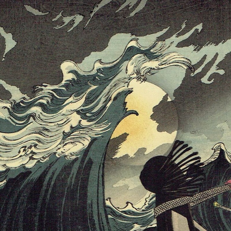 月岡芳年「月百姿 大物海上月 弁慶」明治19年(1886)【浮世絵 月岡芳年「月百姿 大物海上月 弁慶」明治19年(1886)【浮世絵