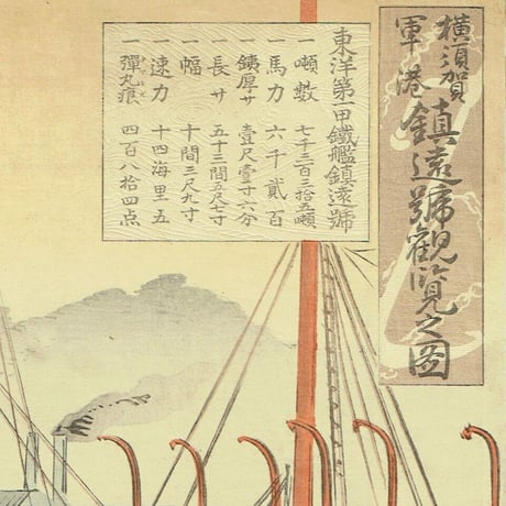 尾形月耕「横須賀軍港鎮遠号観覧之図」明治28年（1895）【浮世絵】