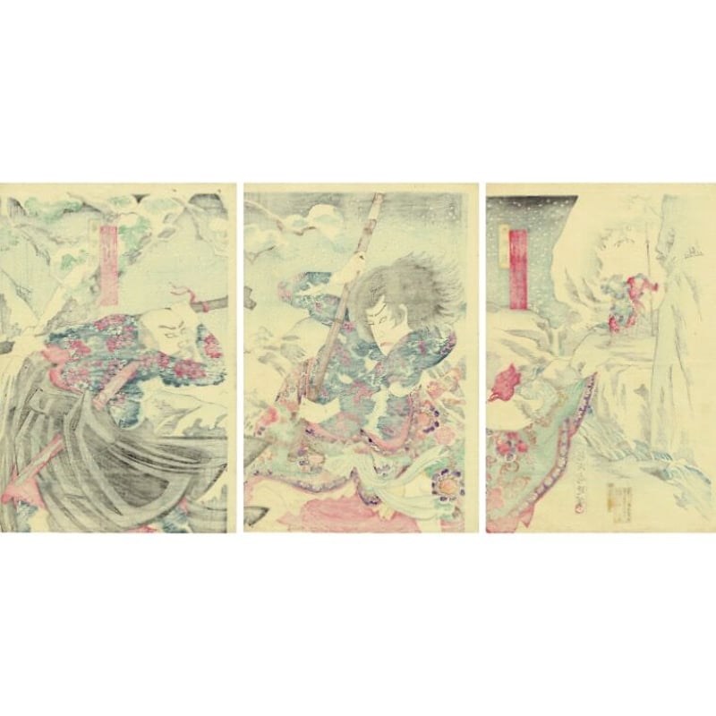 揚州周延「花和尚-市川左團次 九紋龍-市川團十郎」明治19年 揚州周延「花和尚-市川左團次 九紋龍-市川團十郎」明治19年
