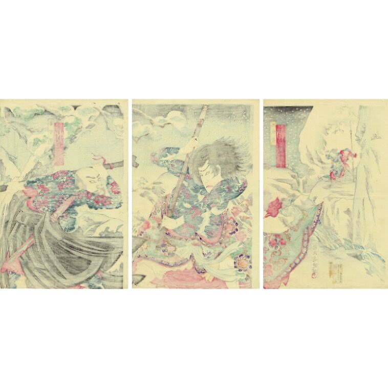 揚州周延「花和尚-市川左團次 九紋龍-市川團十郎」明治19年 揚州周延「花和尚-市川左團次 九紋龍-市川團十郎」明治19年