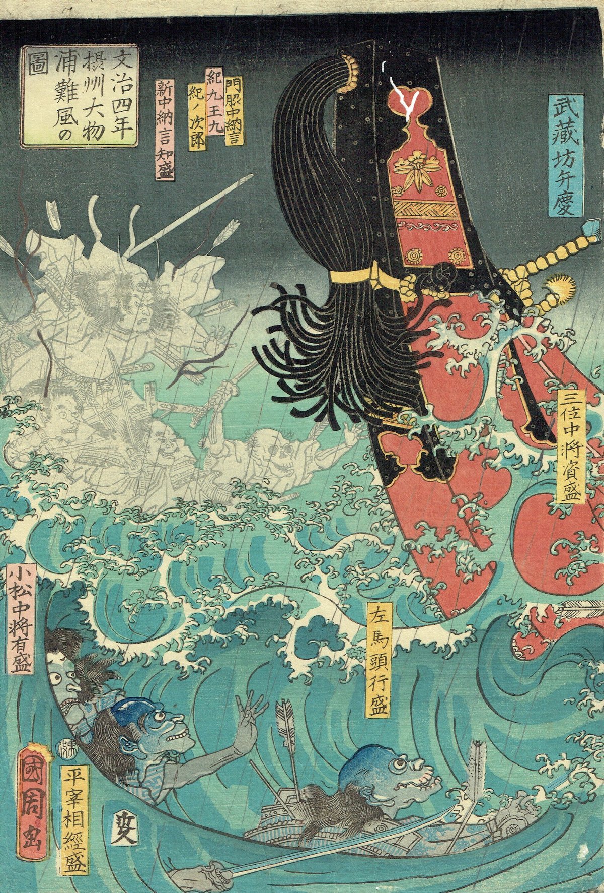 I*o様 真作　豊原国周　浮世絵 豊原国周「文治四年摂州大物浦難風の図」万延元年【浮世絵】 | 浮世絵