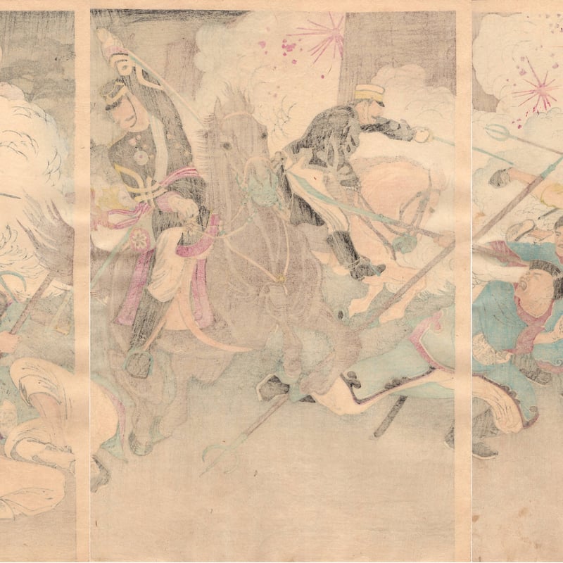 右田年英「日清平壌大激戦之圖」 明治27年（1894）【浮世絵】 | 浮世絵
