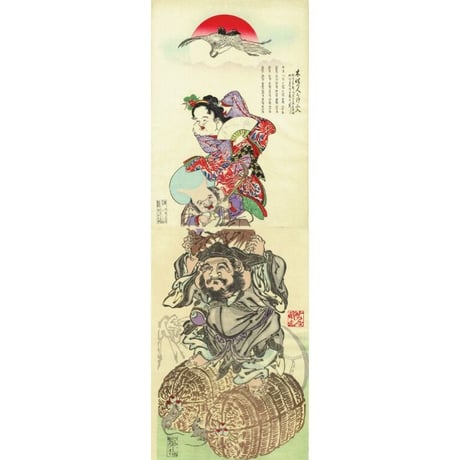 河鍋暁斎「七福神酒宴之図」明治15年【浮世絵】