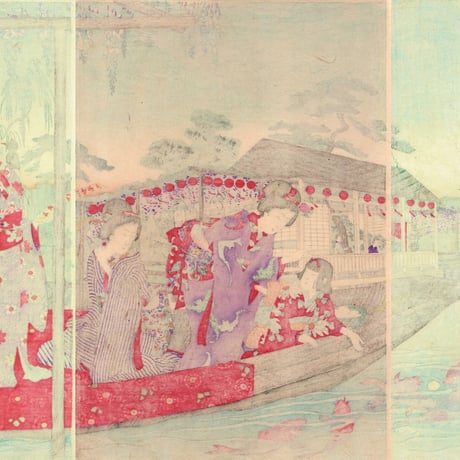 揚州周延 「亀井戸藤見美人遊船の図」 明治27年（1894）【浮世絵】