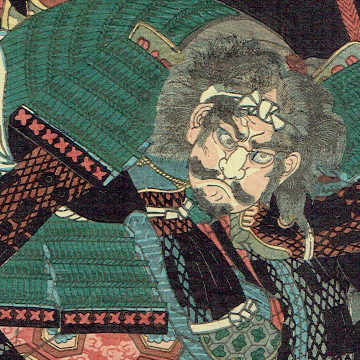 歌川芳員「武勇組討尽 志村政蔵勝豊 根来小水茶」文久2年