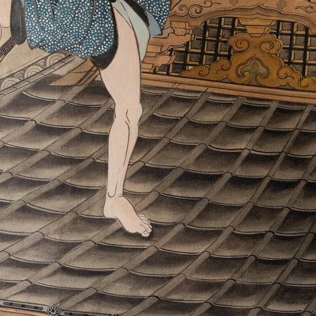 春濤 銘「芳流閣決闘図」 明治期【掛軸】