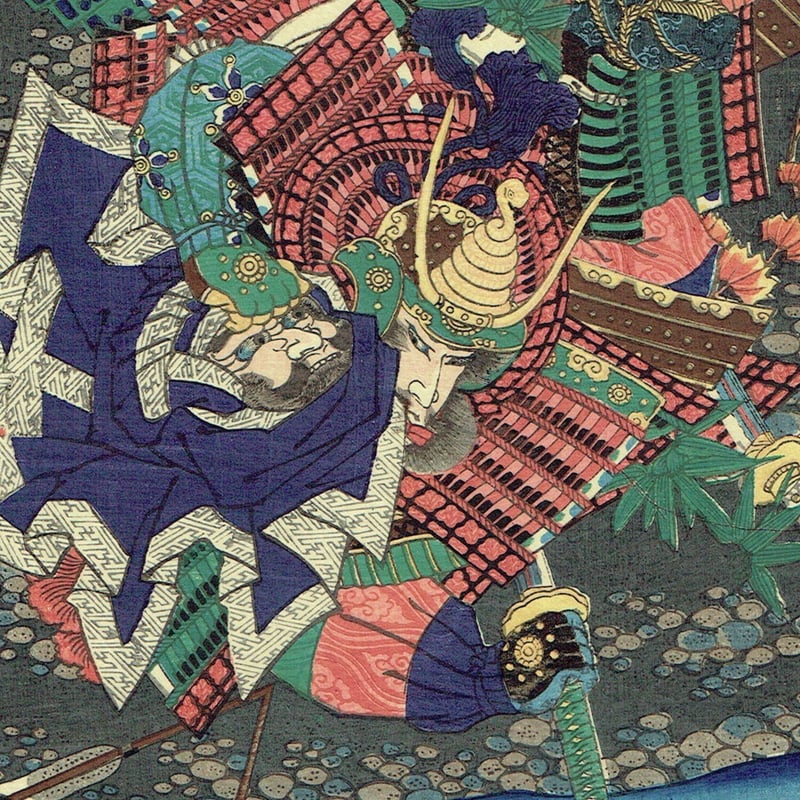 ◆美品 江戸後期！一寿斎芳員画（歌川芳員）辻亀板 2枚浮世絵『川中嶋大合戦之図』 ◇美品 江戸後期！一寿斎芳員画（歌川芳員）辻亀