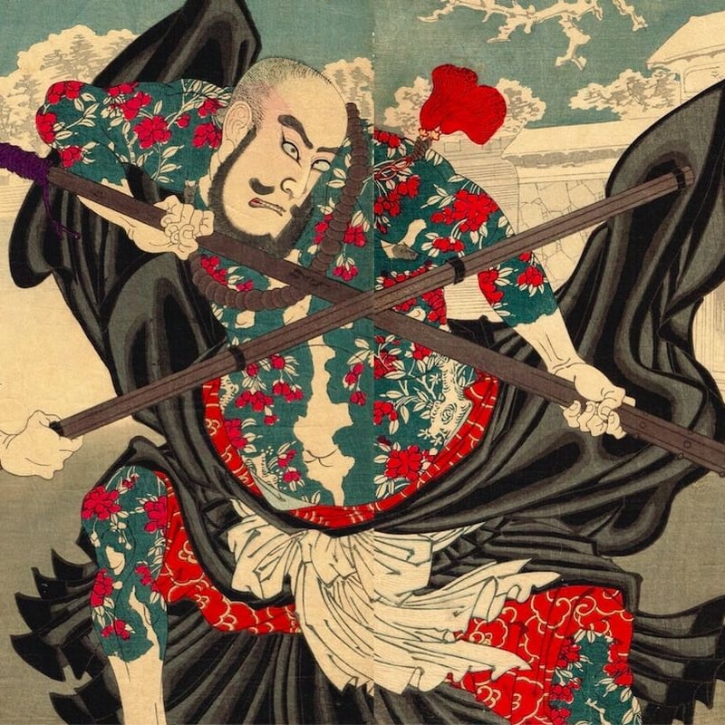 豊原国周「花和尚-市川左團次 九紋龍-市川團十郎」明治19年
