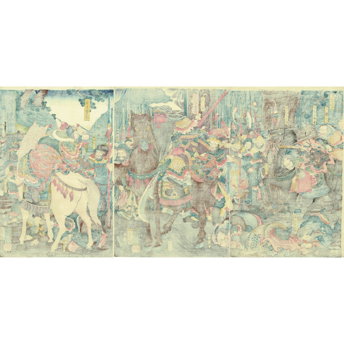 浮世絵、通俗三國志之内劉備玄徳北海解圍国芳画、嘉永6年作品 - 版画 浮世絵、通俗三國志之内劉備玄徳北海解圍国芳画、嘉永6年作品 - 版画