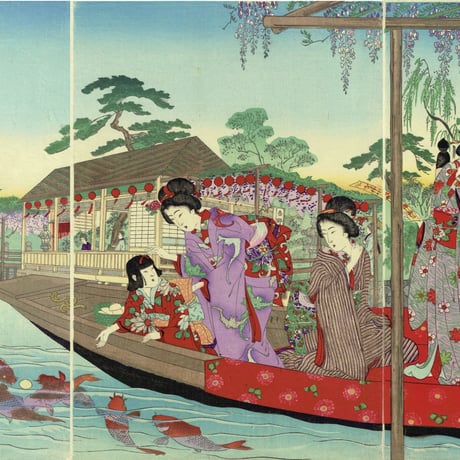 揚州周延 「亀井戸藤見美人遊船の図」 明治27年（1894）【浮世絵】