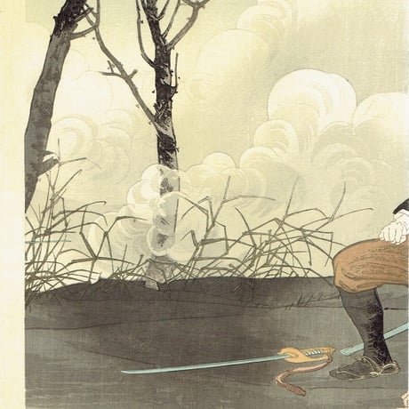 右田年英「日露交戦紀聞 歩兵少尉上田虎甲氏 」明治37年（1904）【浮世絵】