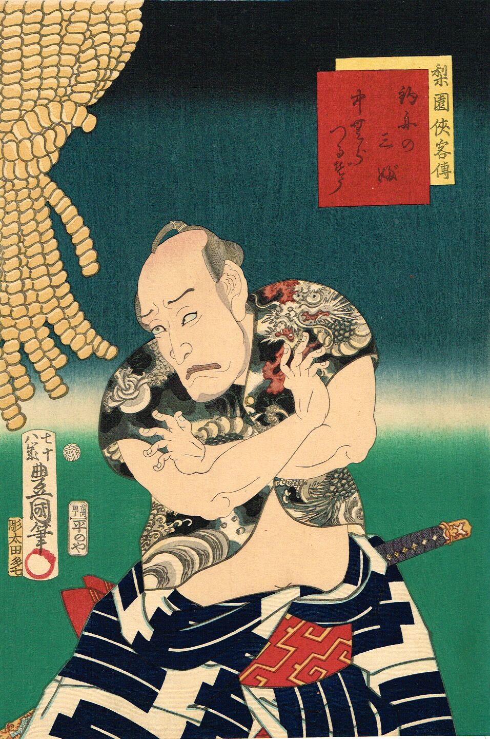 豊国三代「梨園侠客伝 釣舟の三ぶ 中むらつるぞう」文久3年（1863