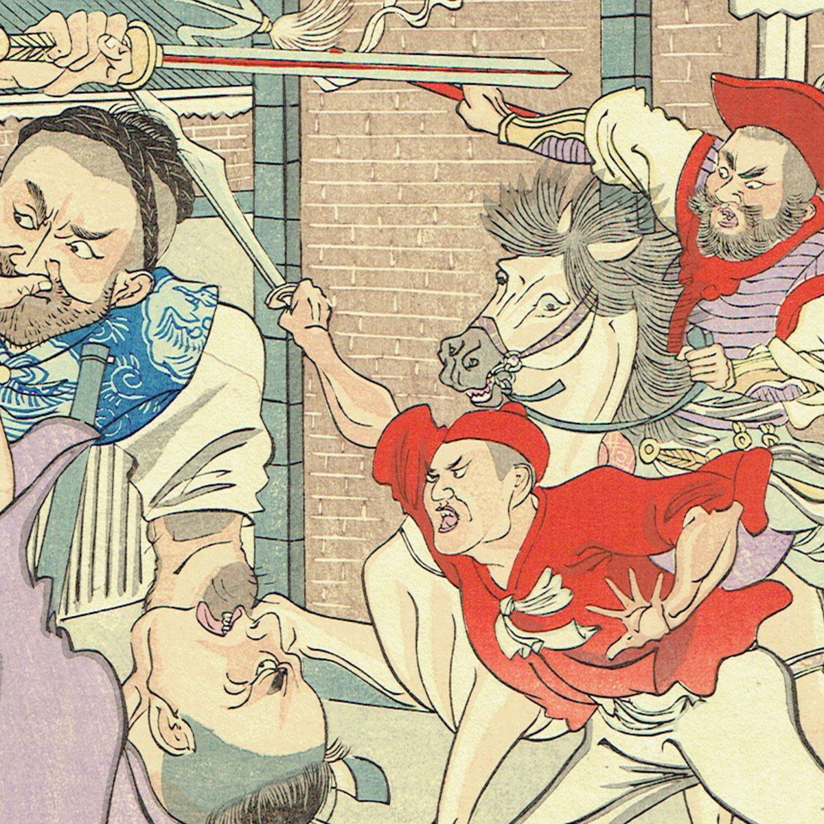 安達吟光「清国電報実記ノ内 杉山書記生撃戦」明治33年【浮世絵