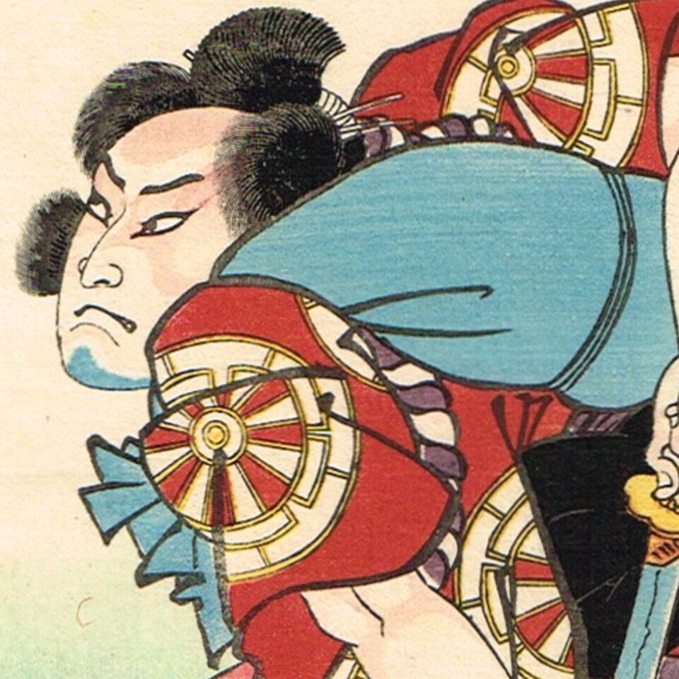 歌川国芳「源氏雲浮世画合 初音 佐藤忠信」弘化2年（1845