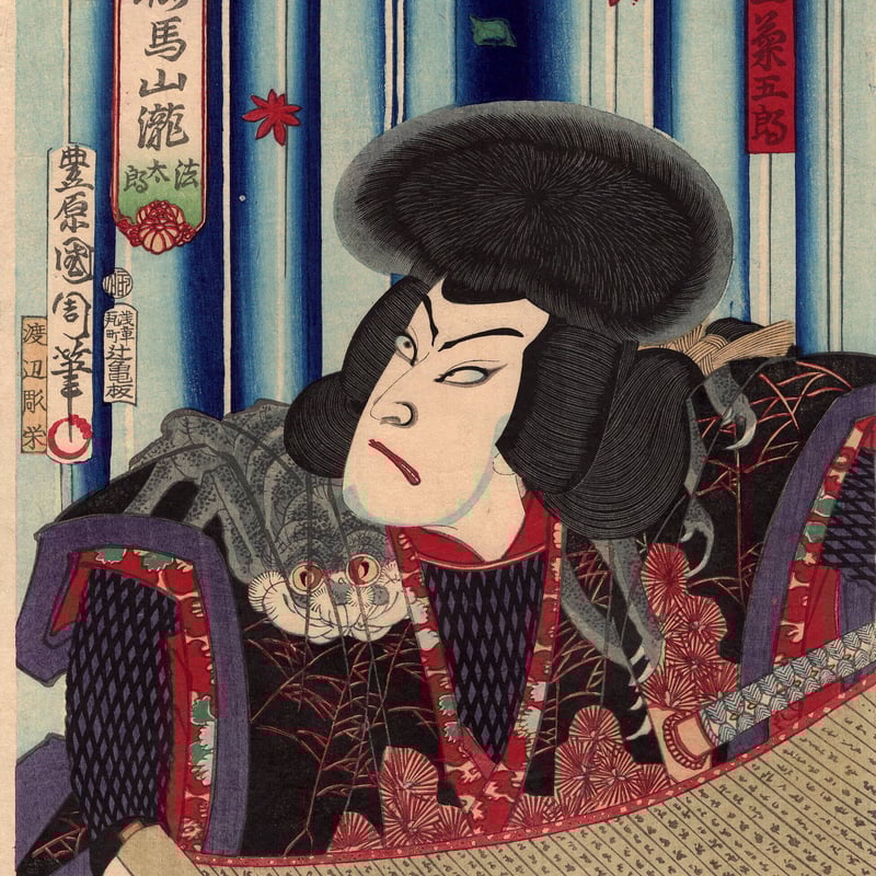 明治期真作 豊原国周「尾上菊五郎」本物浮世絵木版画 素早く 明治期真作 豊原国周「尾上菊五郎」本物浮世絵木版画 素早く