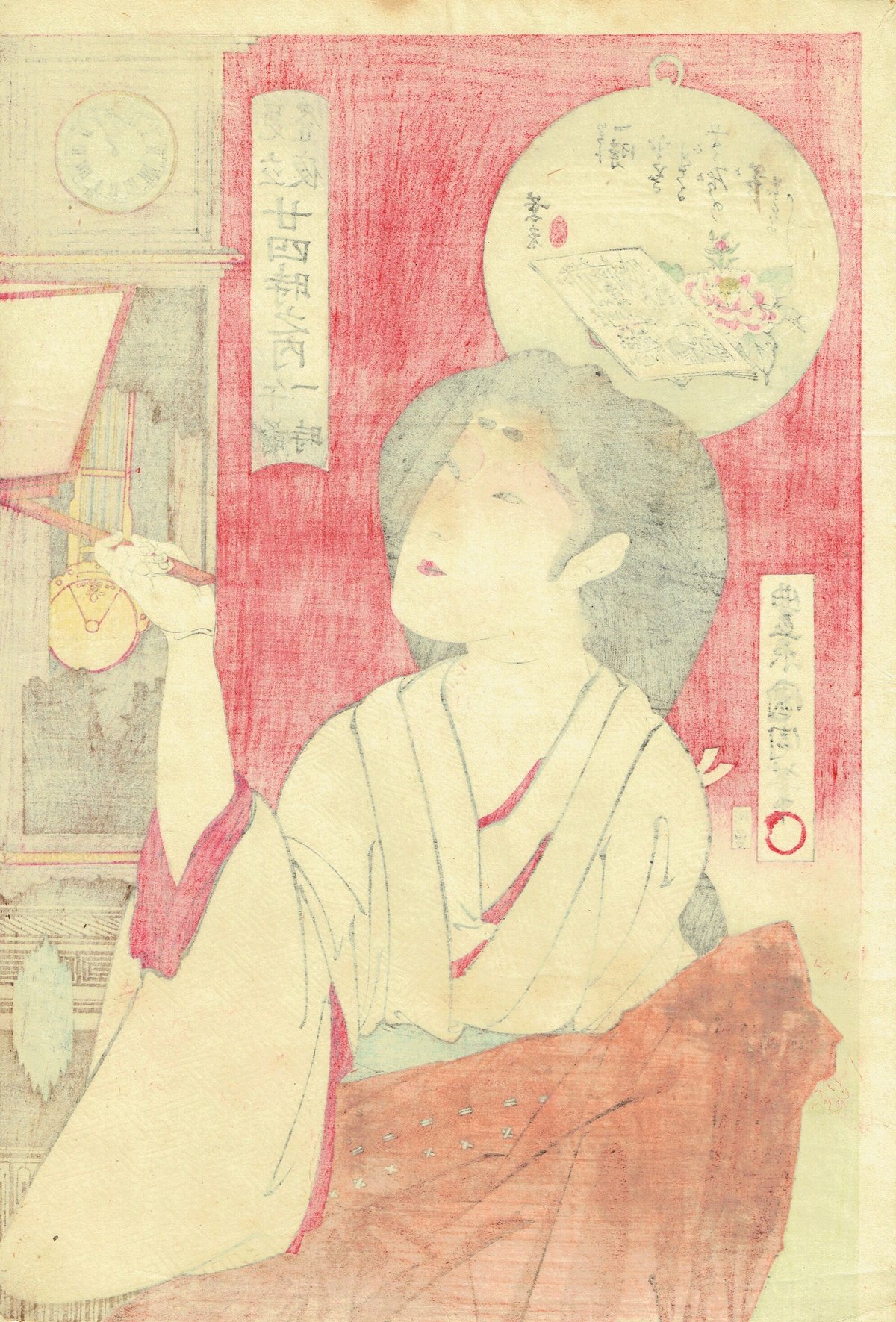 浮世絵、見立昼夜二十四時午前六時、豊原国周画 豊原国周 「見立昼夜廿四時之内 午前一時」明治23年(1890