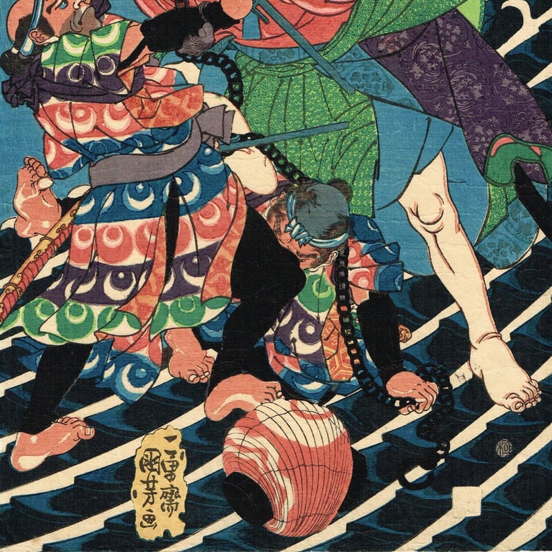 浮世絵 国芳 1枚 芝居の一場面 女性からの耳打ち 浮世絵 国芳 1枚 芝居の一場面 女性からの耳打ち