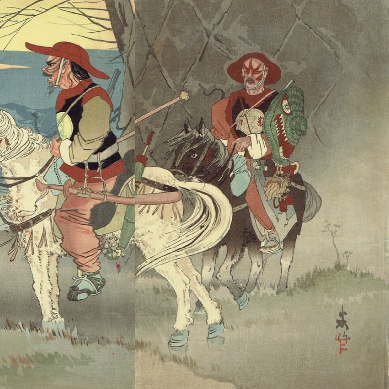 田口 米作「草河口付近 満州騎兵異相」明治28年(1895 田口 米作「草河口付近 満州騎兵異相」明治28年(1895