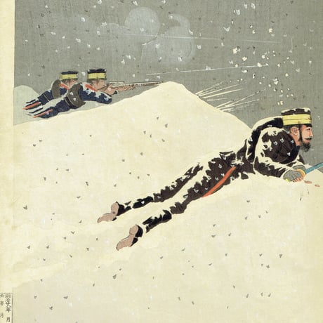 小林清親「百尺崖所攻撃之図」明治28年（1895）【浮世絵】