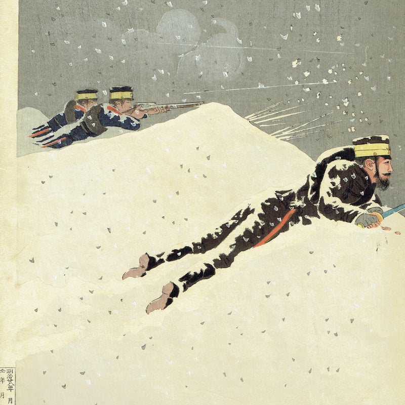 小林清親「百尺崖所攻撃之図」明治28年（1895）【浮世絵