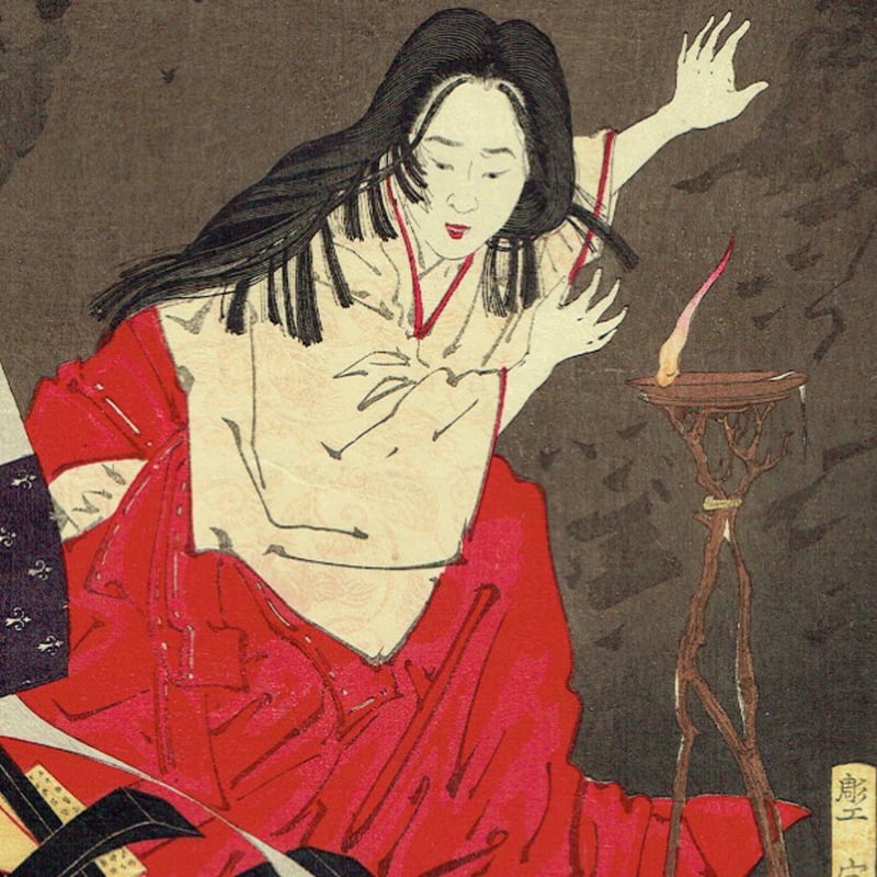 尾形月耕「淵辺義博護良親王を襲う図」明治16年【浮世絵