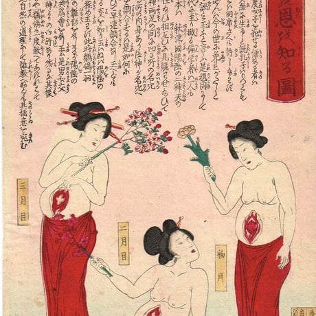 歌川芳虎 「父母の恩を知る図」 三枚続　明治13年【浮世絵】