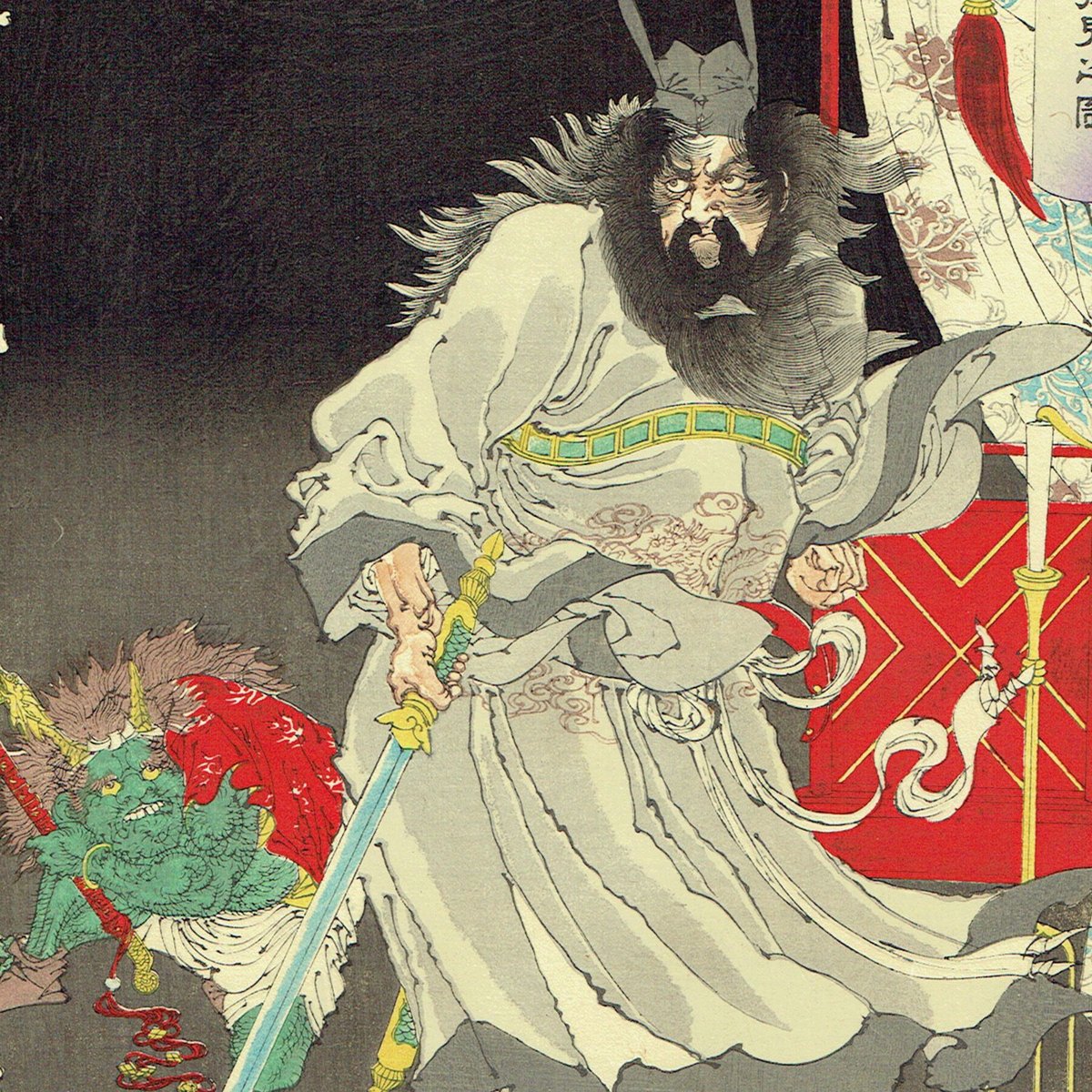 真作 S8 中野素仙「鐘馗嫁妹之図」紙本 肉筆 仏画 仏教美術 鬼 真作 S8 中野素仙「鐘馗嫁妹之図」紙本 肉筆 仏画 仏教美術 鬼