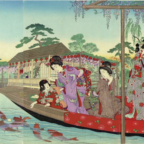 揚州周延 「亀井戸藤見美人遊船の図」 明治27年（1894）【浮世絵】