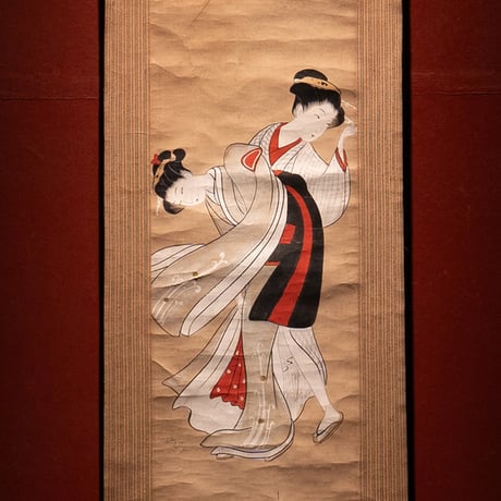 【掛軸】益信 作　「美人図」肉筆