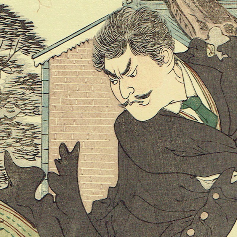 安達吟光「清国電報実記ノ内 杉山書記生撃戦」明治33年【浮世絵