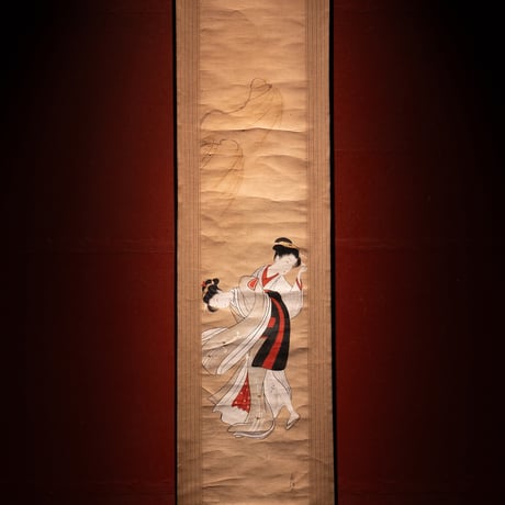 【掛軸】益信 作　「美人図」肉筆