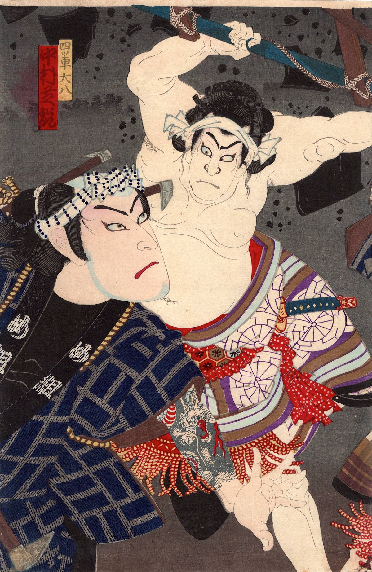 豊原国周による浮世絵 − 灯籠を持つ着物姿の女性（江戸／明治時代の版画） 蜘蛛と髑髏の着物に身を包み…明治時代に実在した異様すぎる遊女