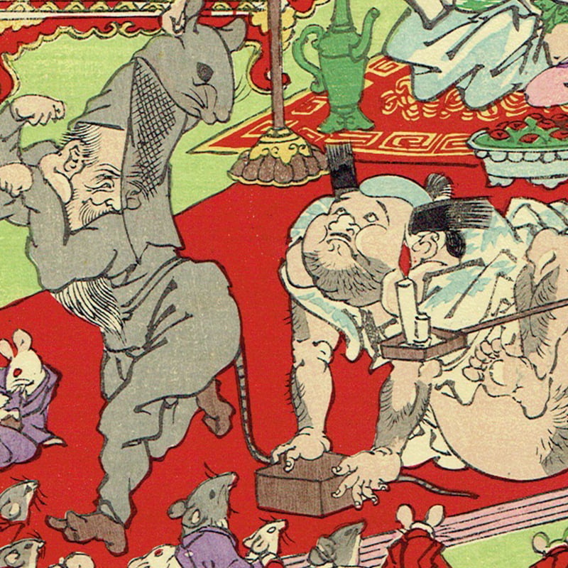 河鍋暁斎「新版大黒天福引之図」明治20年【浮世絵】 | 浮世絵販売