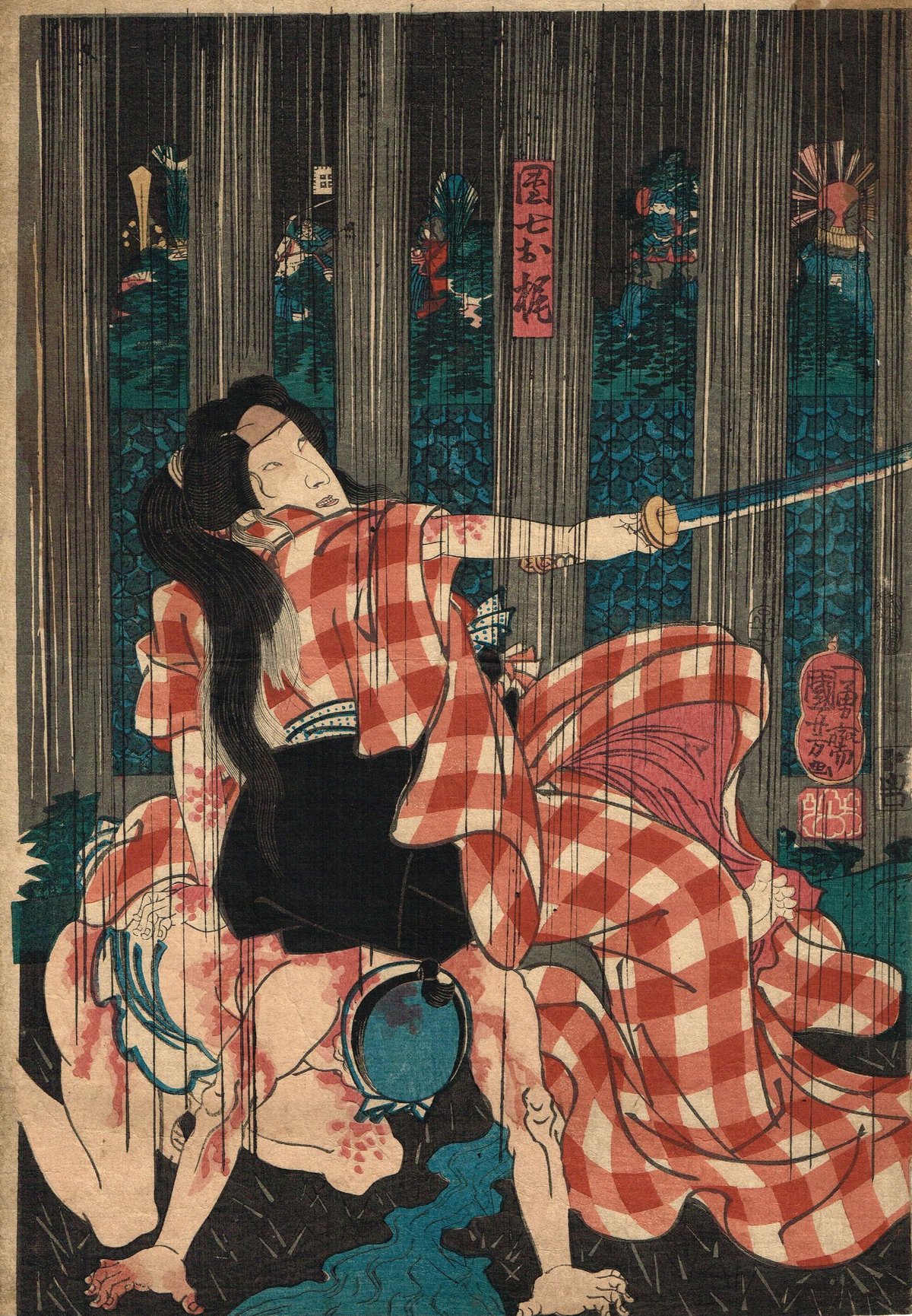 歌川国芳「三河町の義平次お婆 団七お梶」嘉永5年【浮世絵】 | 浮世絵