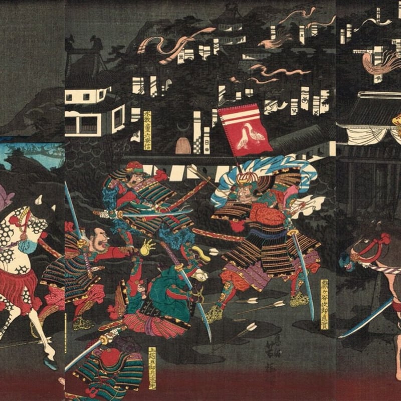 浮世絵版画、長門國赤間の浦に於て源平合戦平家一門悉く亡びる圖歌川国芳画弘化出版 浮世絵版画、長門國赤間の浦に於て源平合戦平家一門悉く亡びる圖歌川