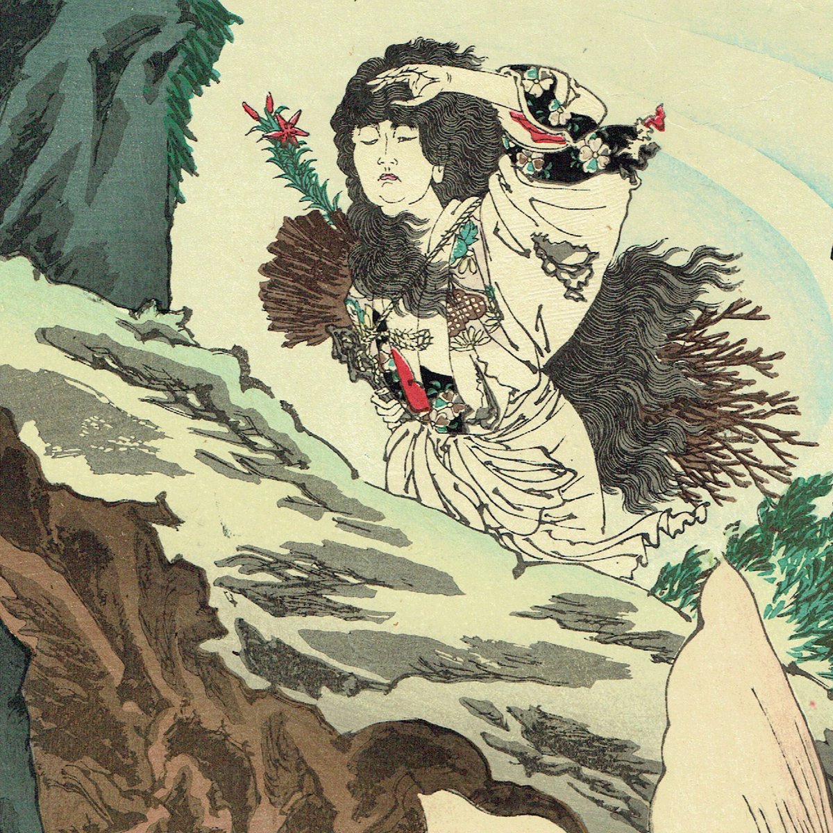 希少！【明治時代ガラス絵】金太郎鯉つかみ図 手描き古美術 骨董