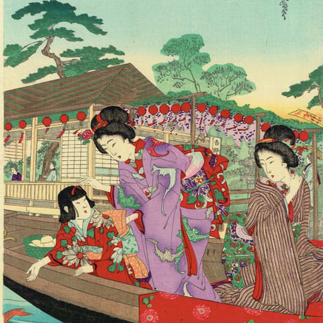 揚州周延 「亀井戸藤見美人遊船の図」 明治27年（1894）【浮世絵】