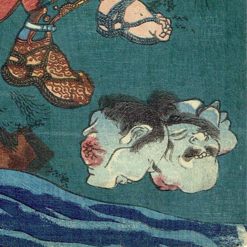 真作/五代目/歌川国政/竹内柳蛙/唐子布袋図/布袋屋掛軸HE-929 二代目 歌川国明(蜂須賀國明)筆 木版画 相撲 力士「鶴ヶ濱熊吉