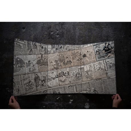 オリジナル 三枚折 タトウ 「草双紙内張 相撲 他」2401-b