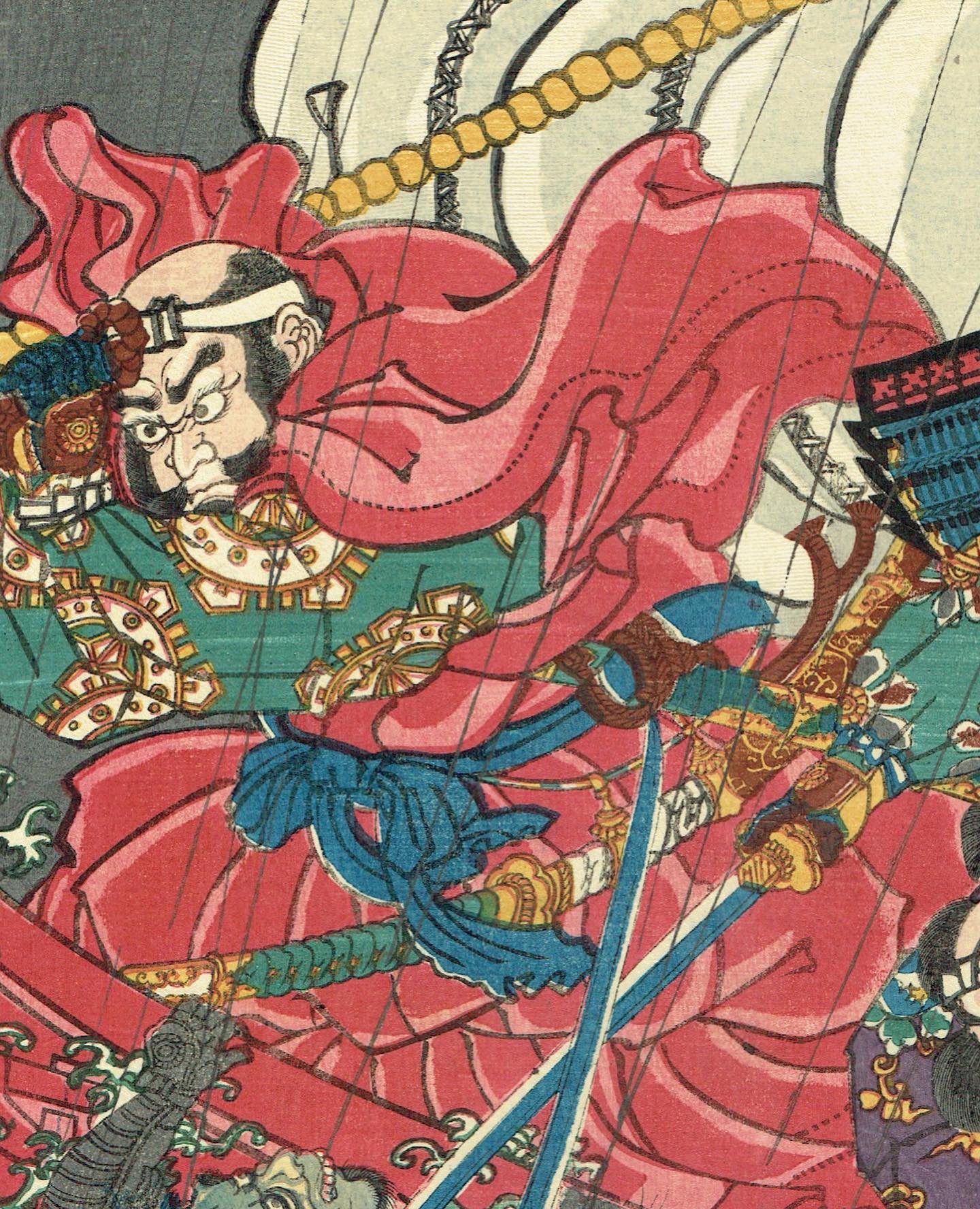 I*o様 真作　豊原国周　浮世絵 豊原国周「文治四年摂州大物浦難風の図」万延元年【浮世絵】 | 浮世絵