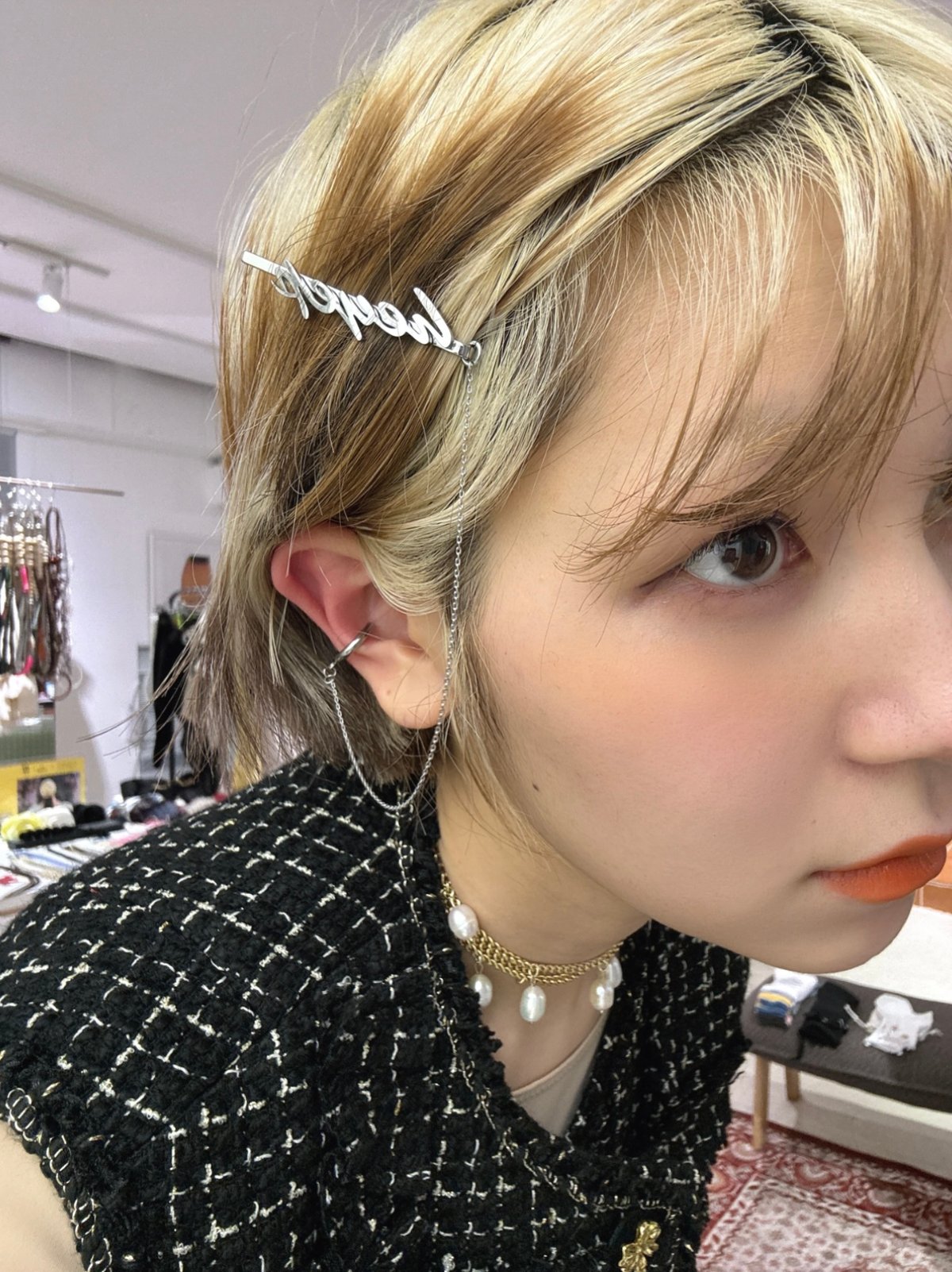 ヘアアクセサリー heyep heyep / Logo Hair Pin with Chain Ear Cuff | JURK