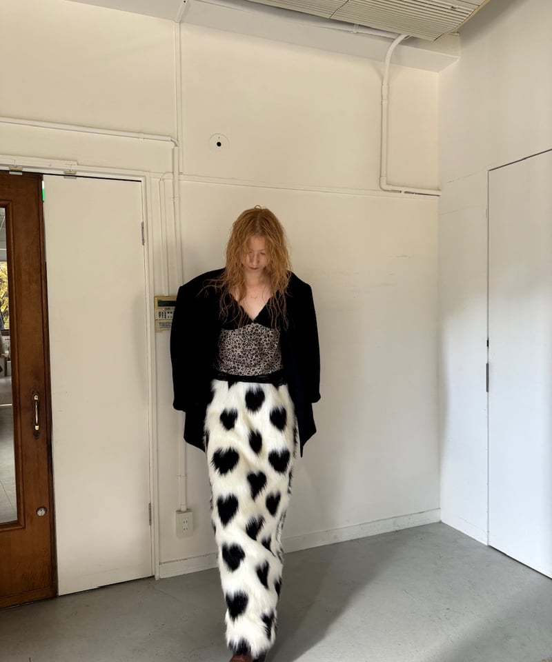 VIVIANO / Heart Pattern Fur Long Skirt | JURK