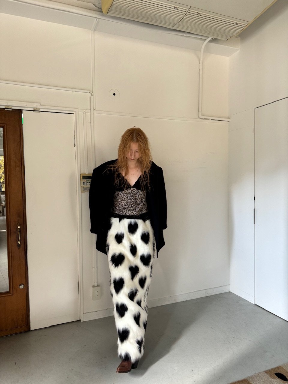 VIVIANO / Heart Pattern Fur Long Skirt | JURK