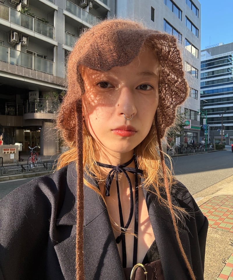 FUMIE=TANAKA フミエタナカ ノルディック モヘヤ ニット レッド FUMIE=TANAKA / knit lace hat | JURK shop tokyo